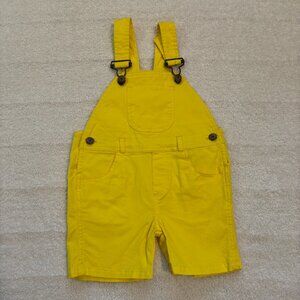 Dotty Dungarees yellow short overalls, adjustable straps, 5 pockets